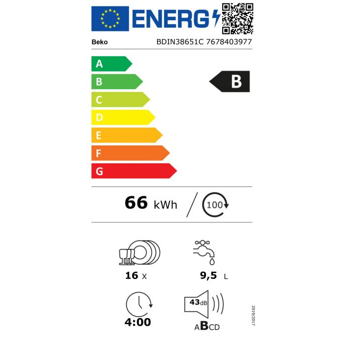 Beko bPRO 500 BDIN38651C vaatwasser Volledig ingebouwd 16 couverts B