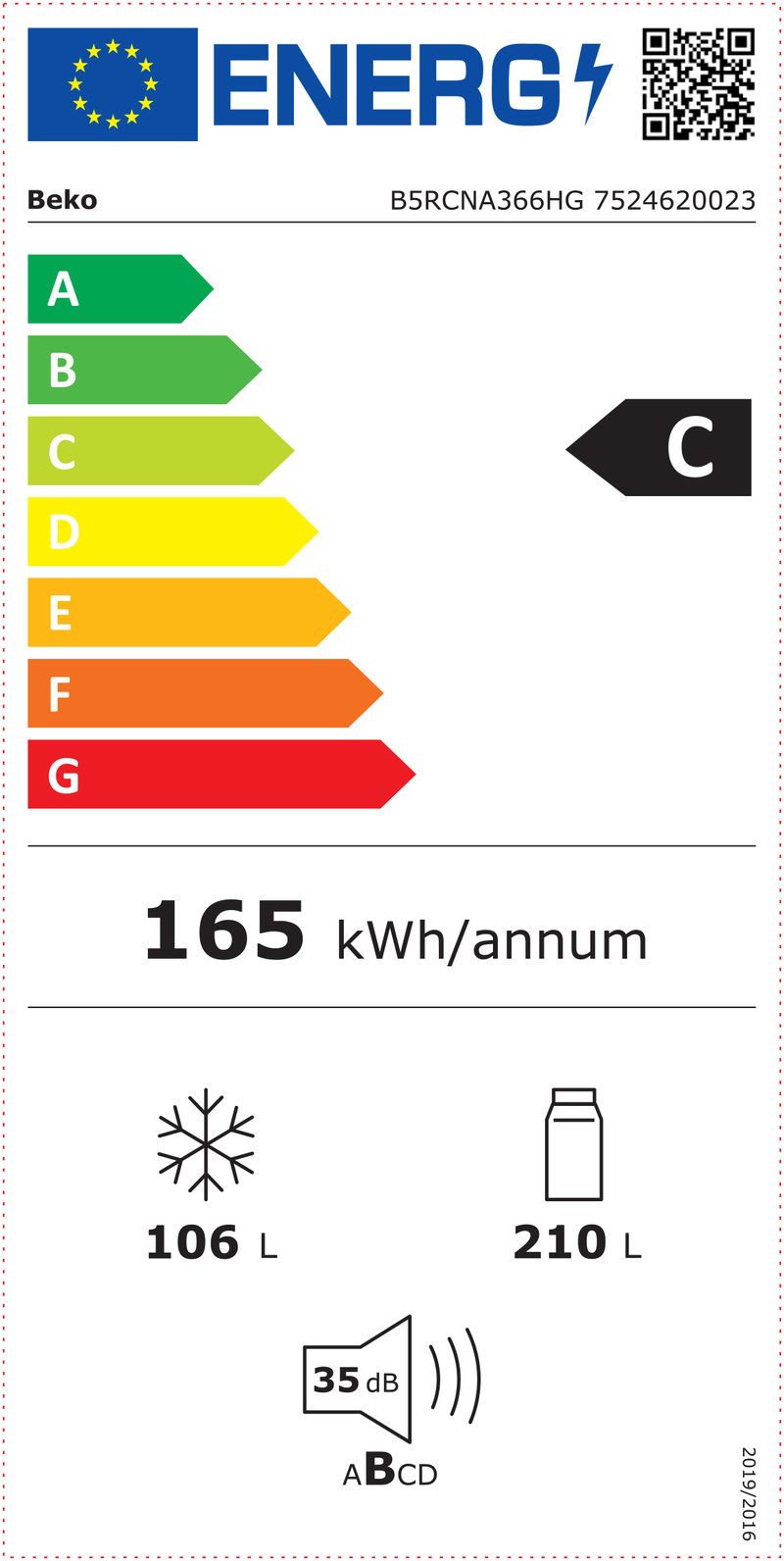 Beko B5RCNA366HG koel-vriescombinatie Vrijstaand 316 l C Aluminium