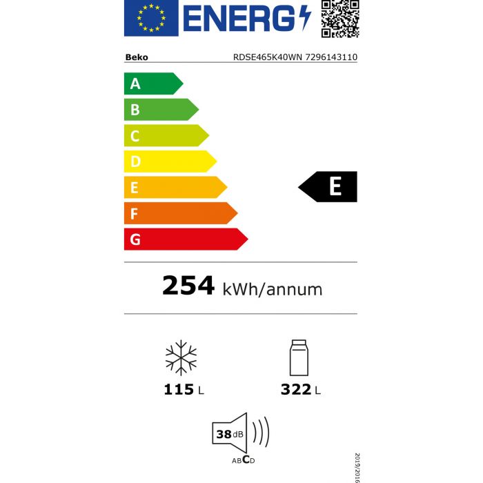 Beko RDSE465K40WN koel vriescombinatie 185 cm hoog 70 cm breed