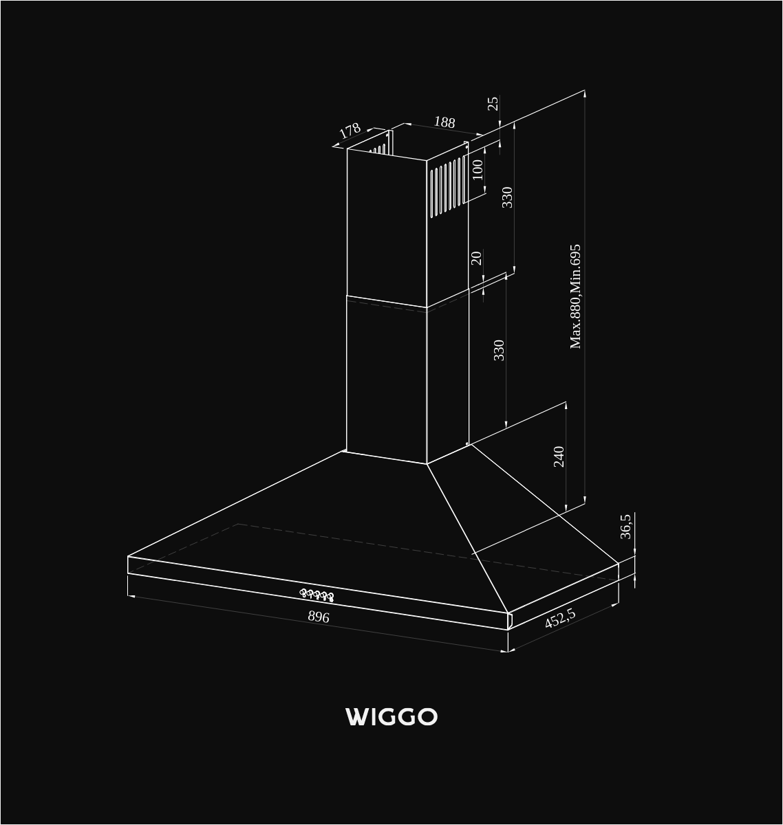 Wiggo WE-A930P(G)  - Wandschouw Afzuigkap - 90cm - Grijs