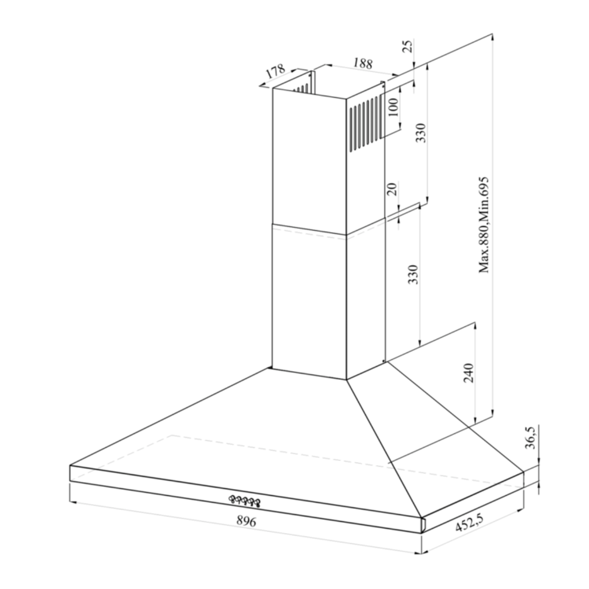 Wiggo WE-E943R(RB) - Inbouw Wandschouw Afzuigkap