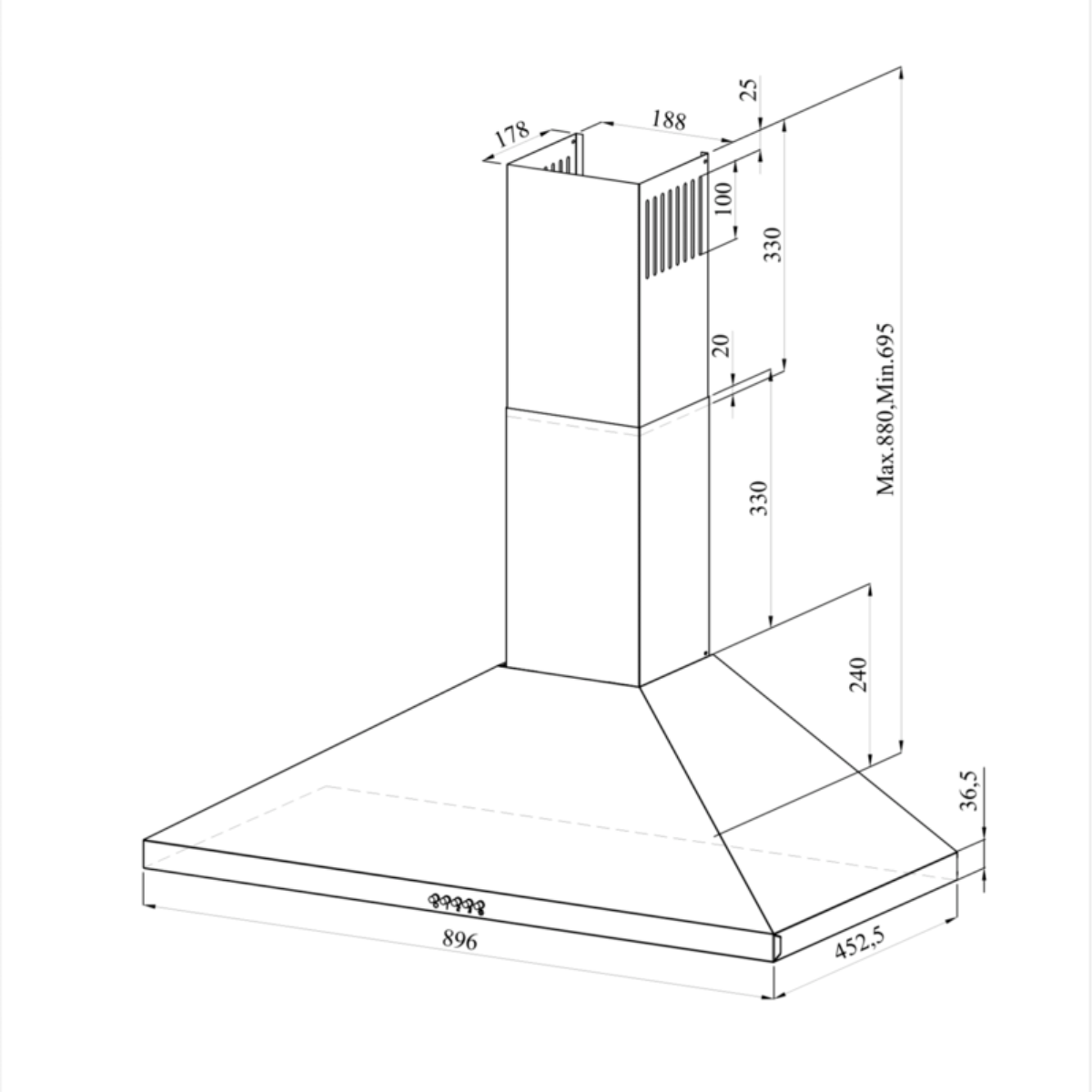 Wiggo WE-E543R(WW) - Inbouw Wandschouw Afzuigkap