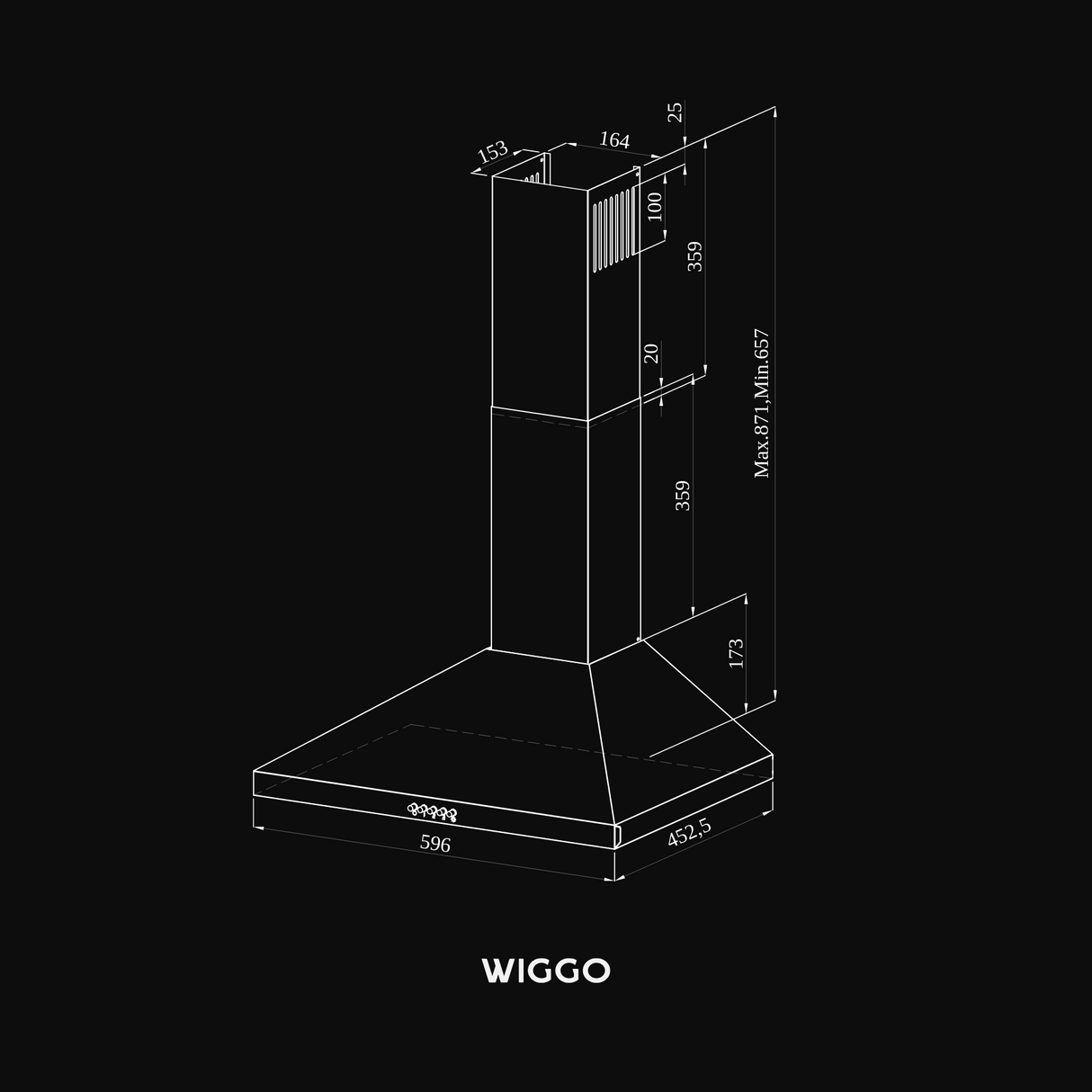 Wiggo WE-D630P(W) - Inbouw Wandschouw (schuin) Afzuigkap