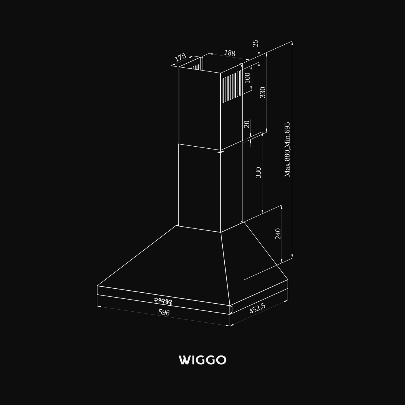 Wiggo WE-A630P(G) - Wandschouw Afzuigkap - 60cm - Grijs