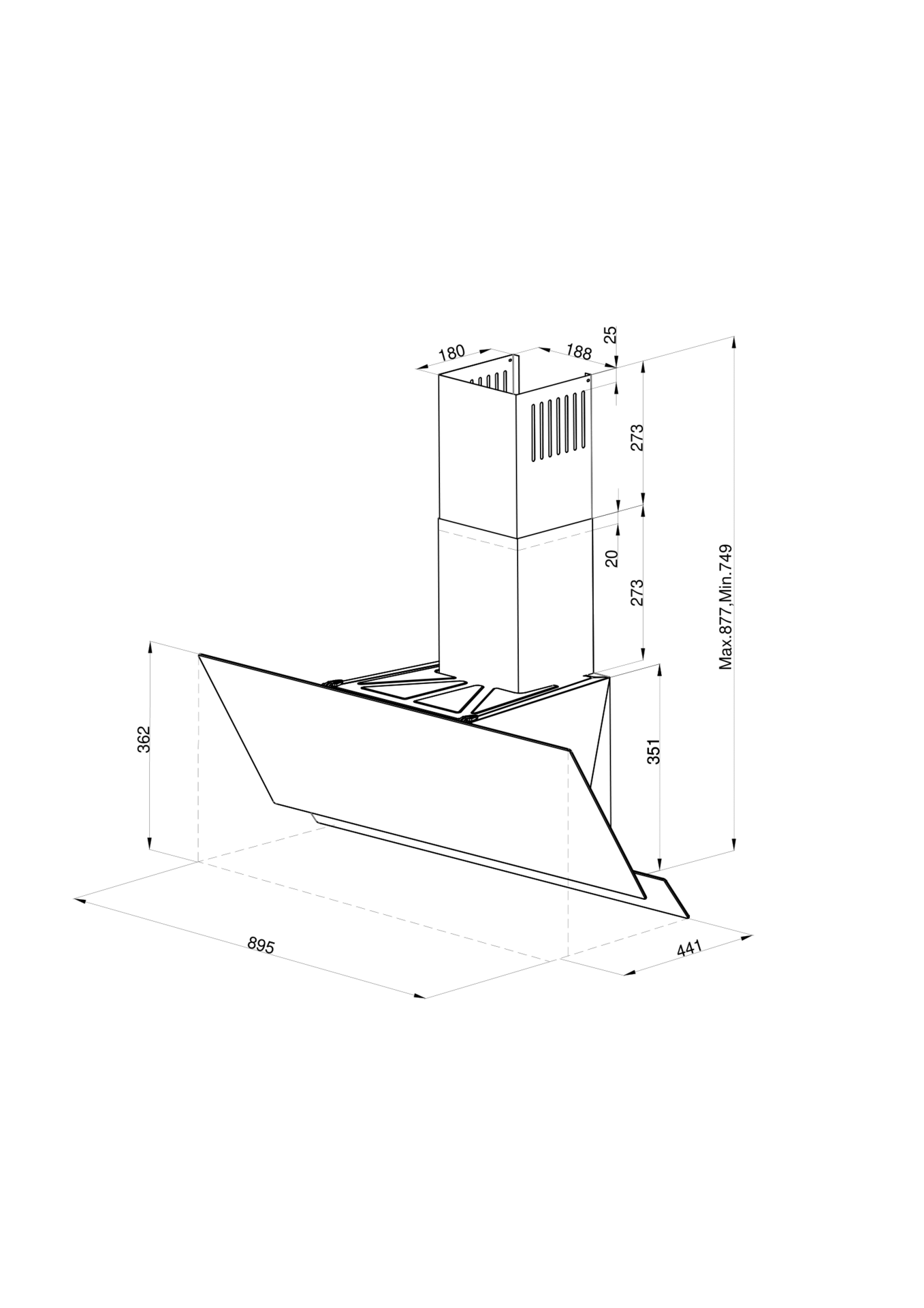 Wiggo WE-D932G(W)- Schuine Afzuigkap - 90cm - Wit Dubbel Glas