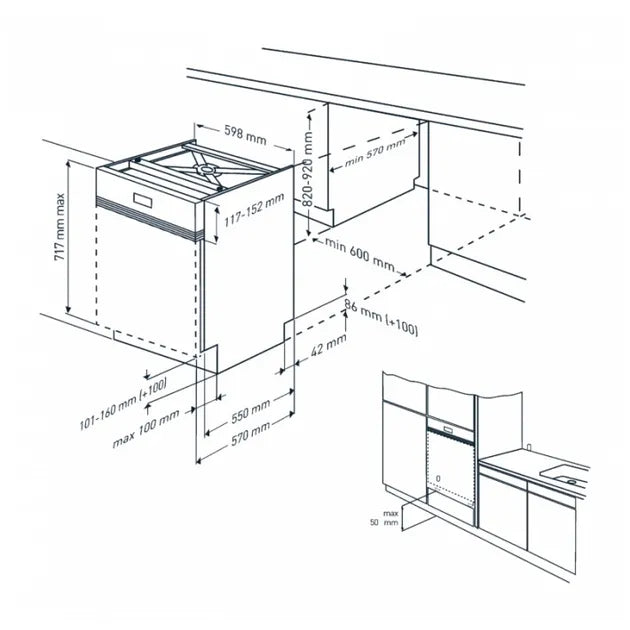 Beko BDSN153E3X half geïntegreerde vaatwasser 13 couverts