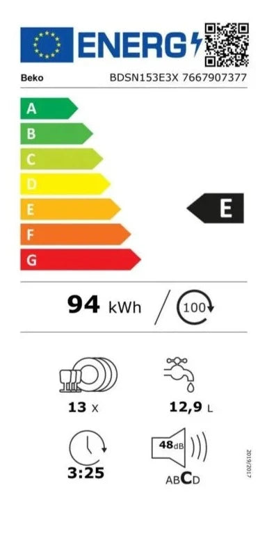 Beko BDSN153E3X half geïntegreerde vaatwasser 13 couverts