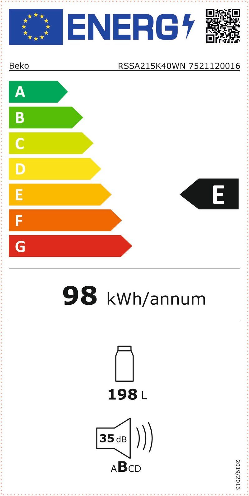 Beko RSSA215K40WN koeler 123 cm hoog 54 cm breed