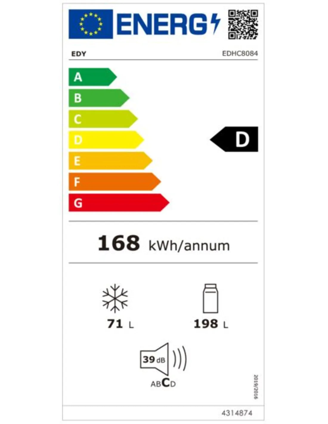 Edy EDHC8084 koel-vriescombinatie