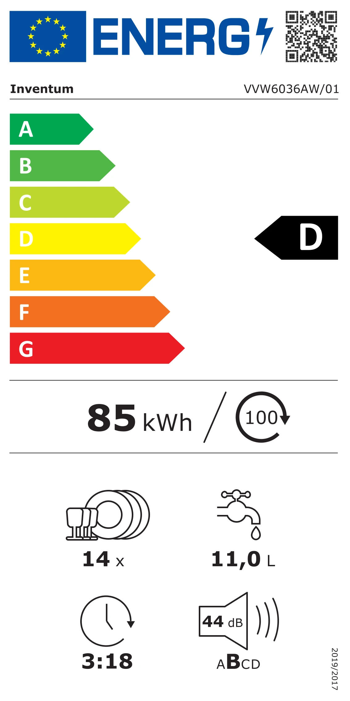 Inventum  VVW6036AW Vrijstaande vaatwasser 14 couverts